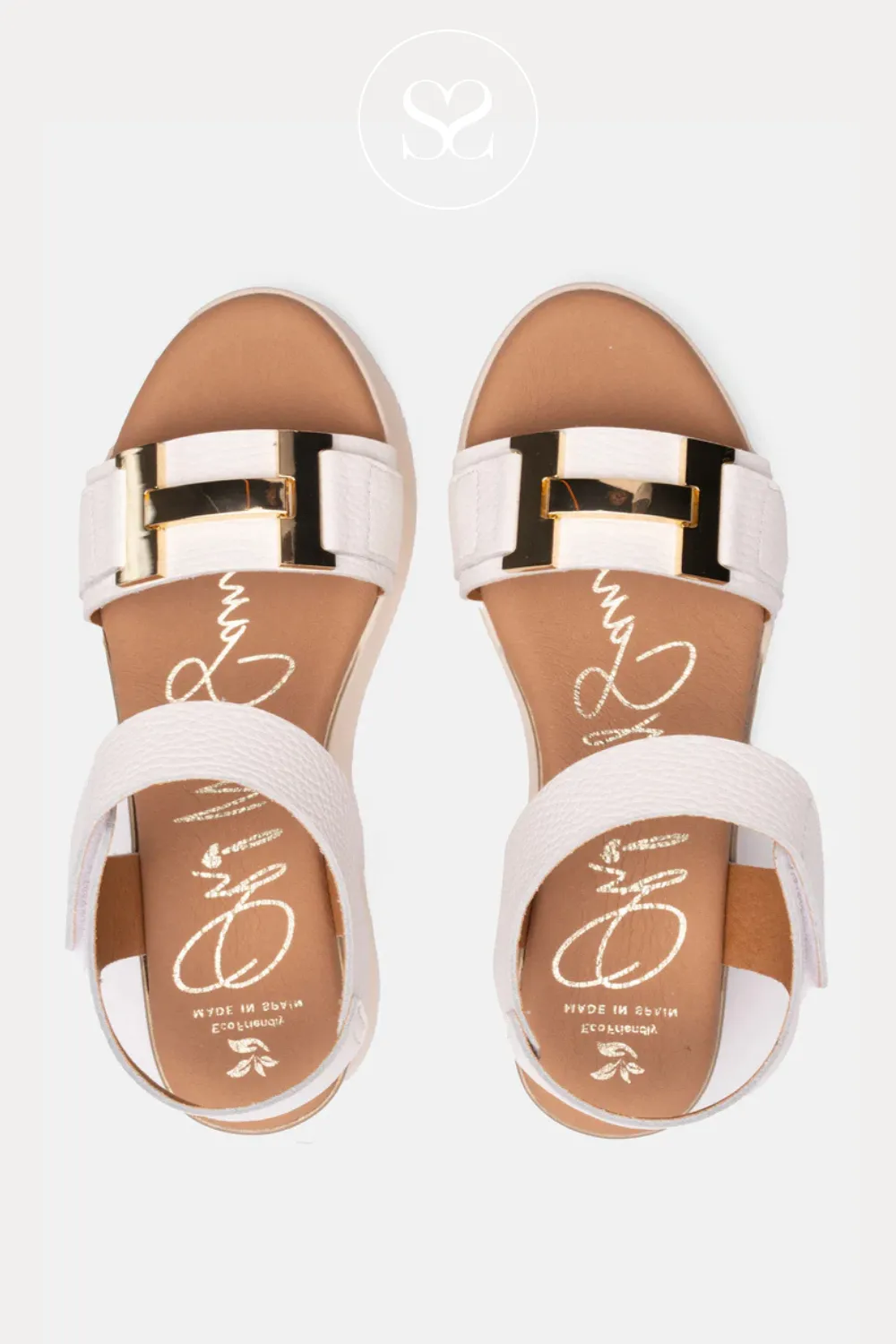 OH MY SANDALS 5672 WHITE BUCKLE WEDGE SANDALS