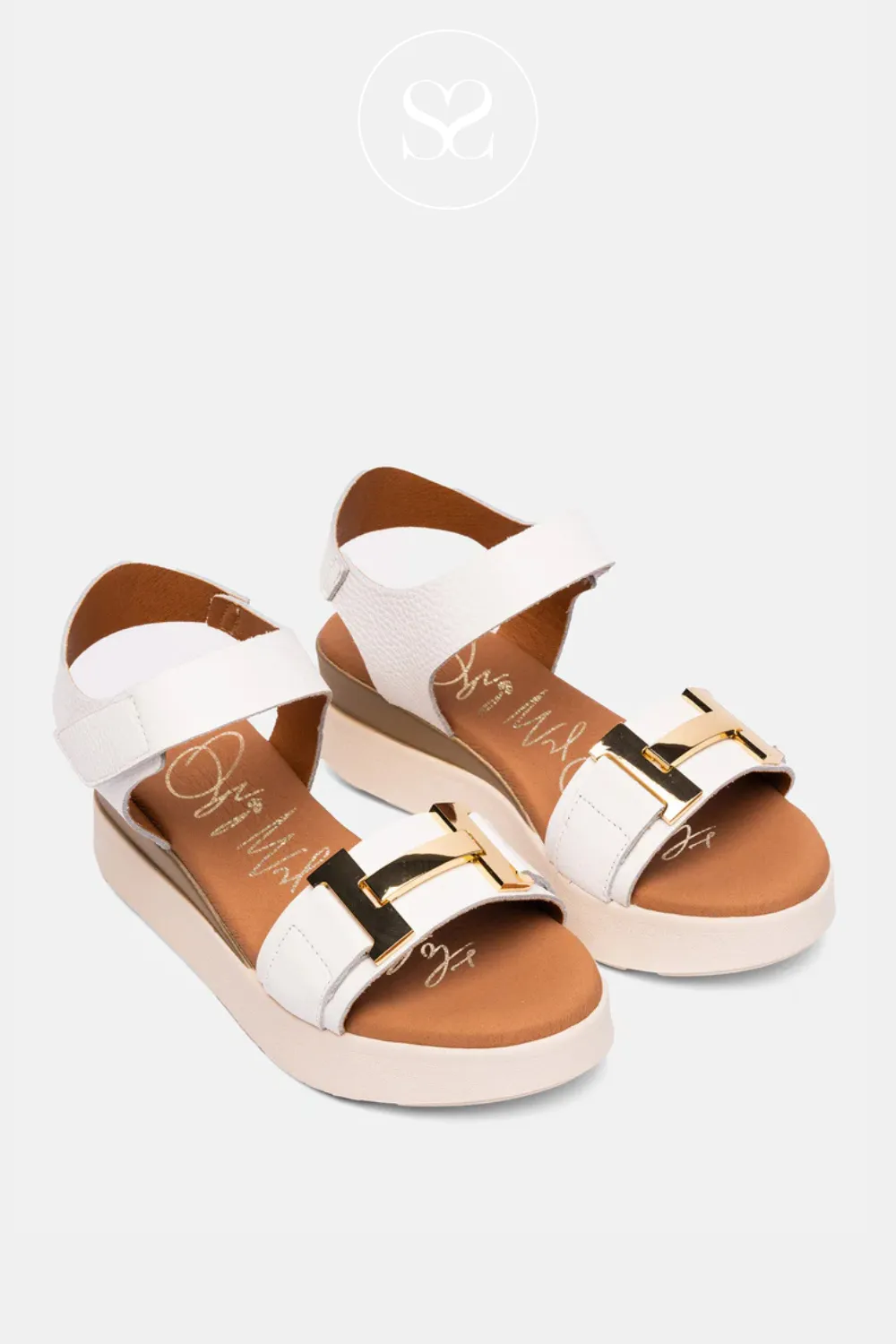 OH MY SANDALS 5672 WHITE BUCKLE WEDGE SANDALS