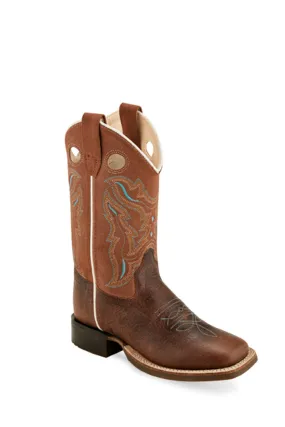 Old West Brown Children Boys Leather Cowboy Boots 1.5D