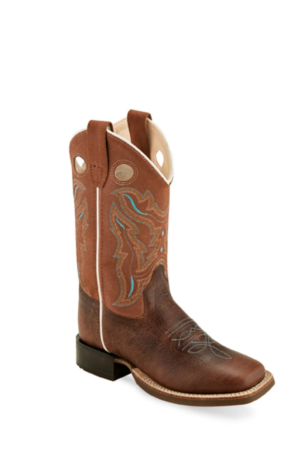 Old West Brown Children Boys Leather Cowboy Boots 1.5D
