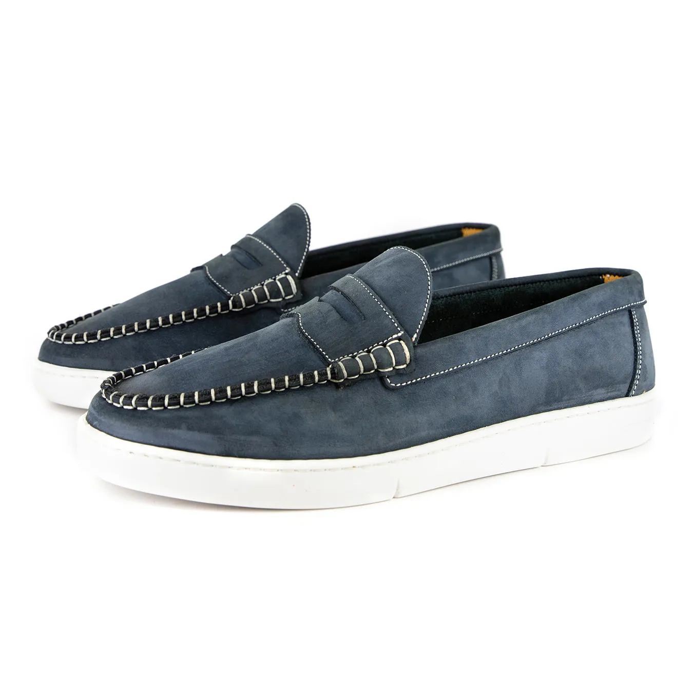Othile : Men's Leather Moccasin in Marine Nubuck