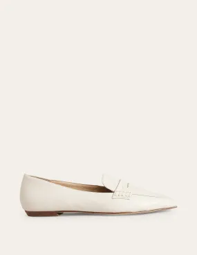 Pointed Toe Penny Loafers-Off White Tumbled Leather