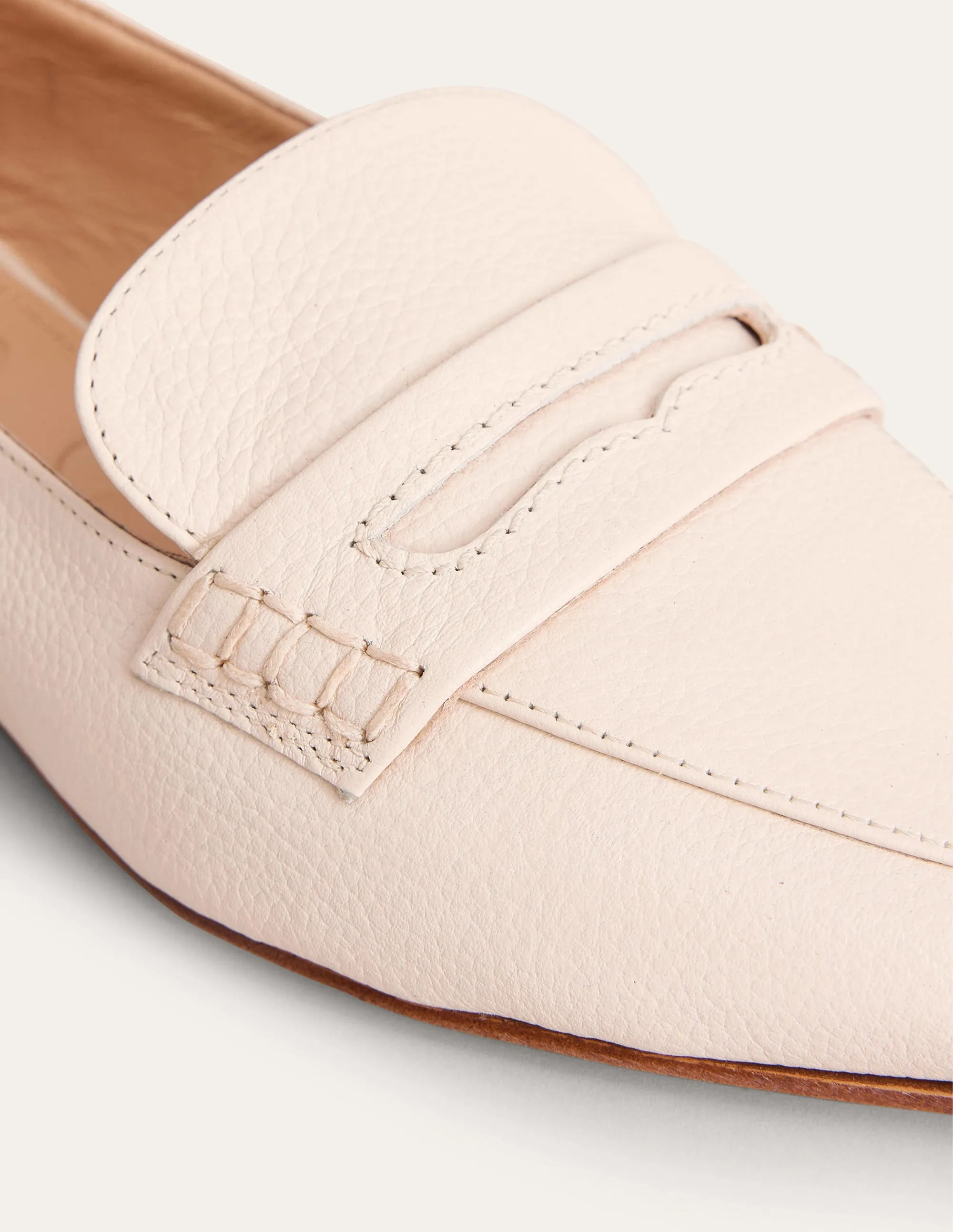 Pointed Toe Penny Loafers-Off White Tumbled Leather