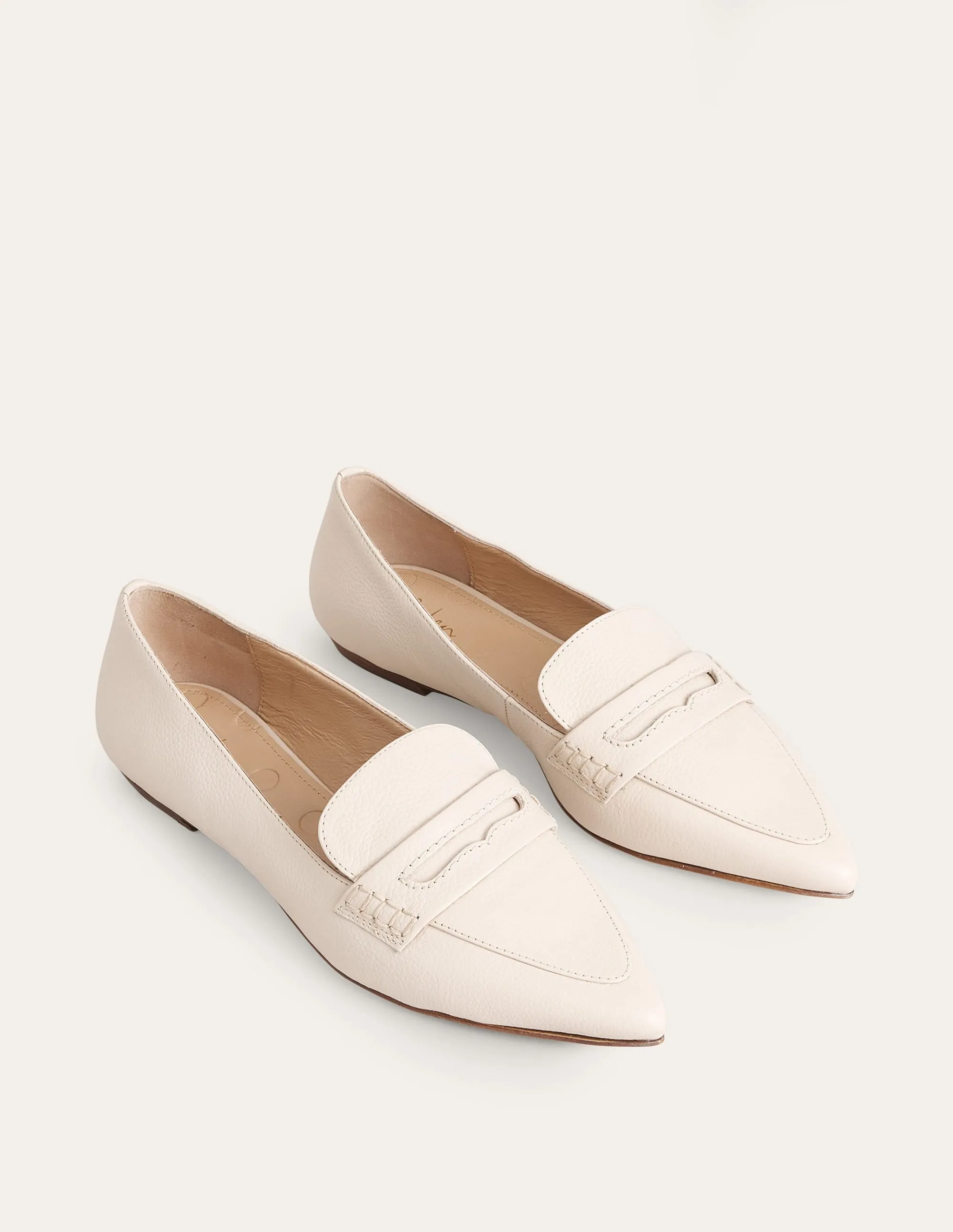 Pointed Toe Penny Loafers-Off White Tumbled Leather