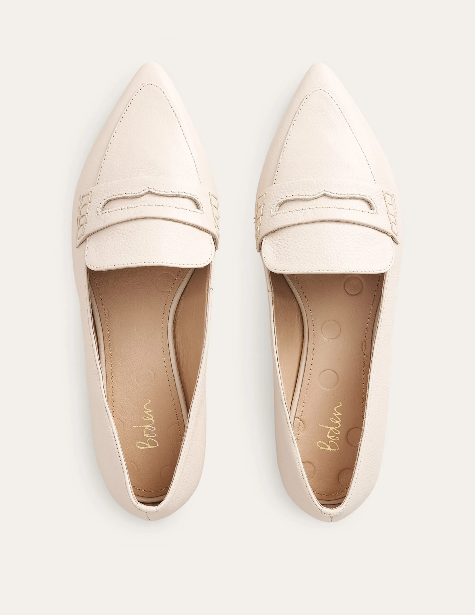 Pointed Toe Penny Loafers-Off White Tumbled Leather