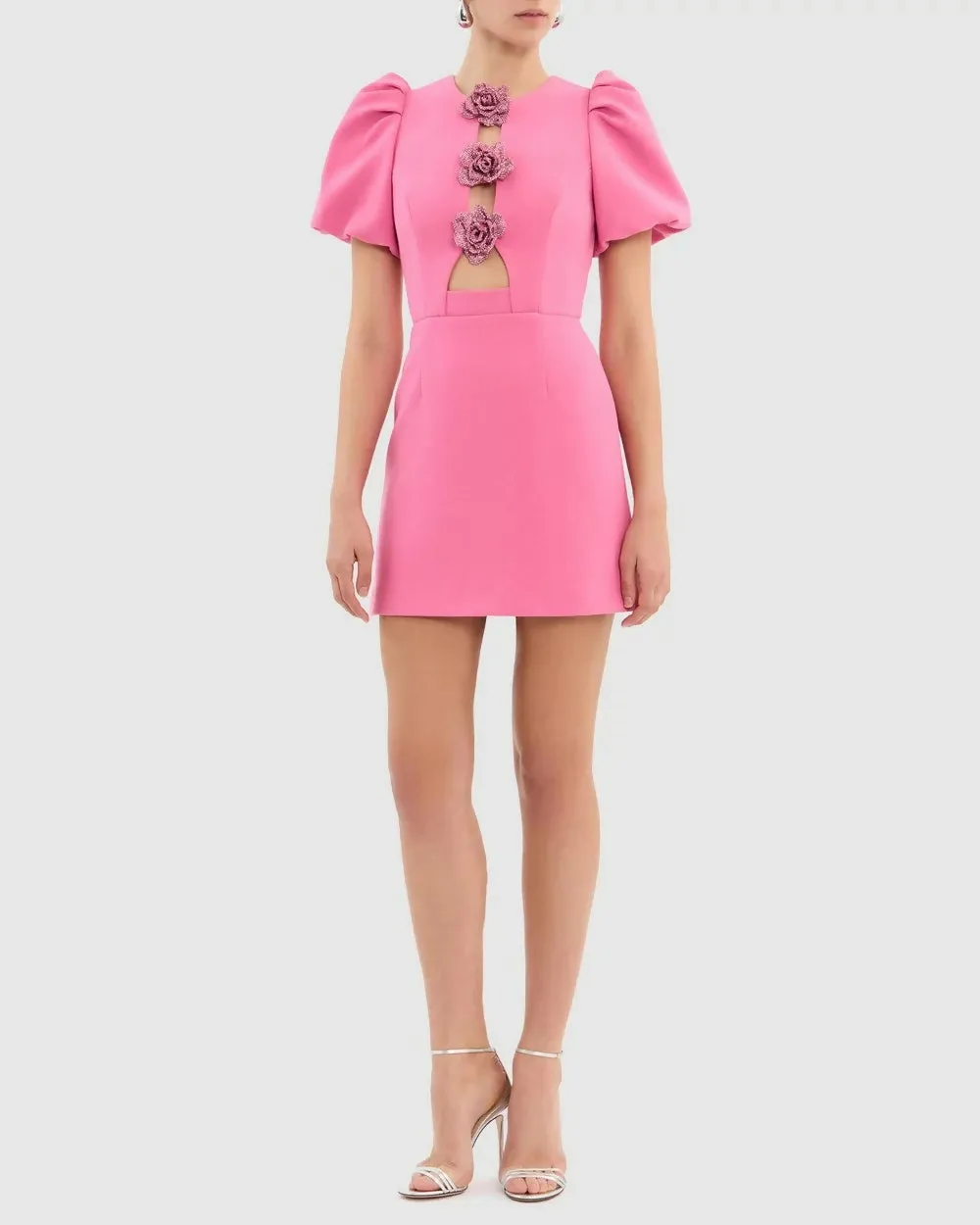 Rebecca Vallance Aubree Flower Mini Dress in Rose Size 6, 8