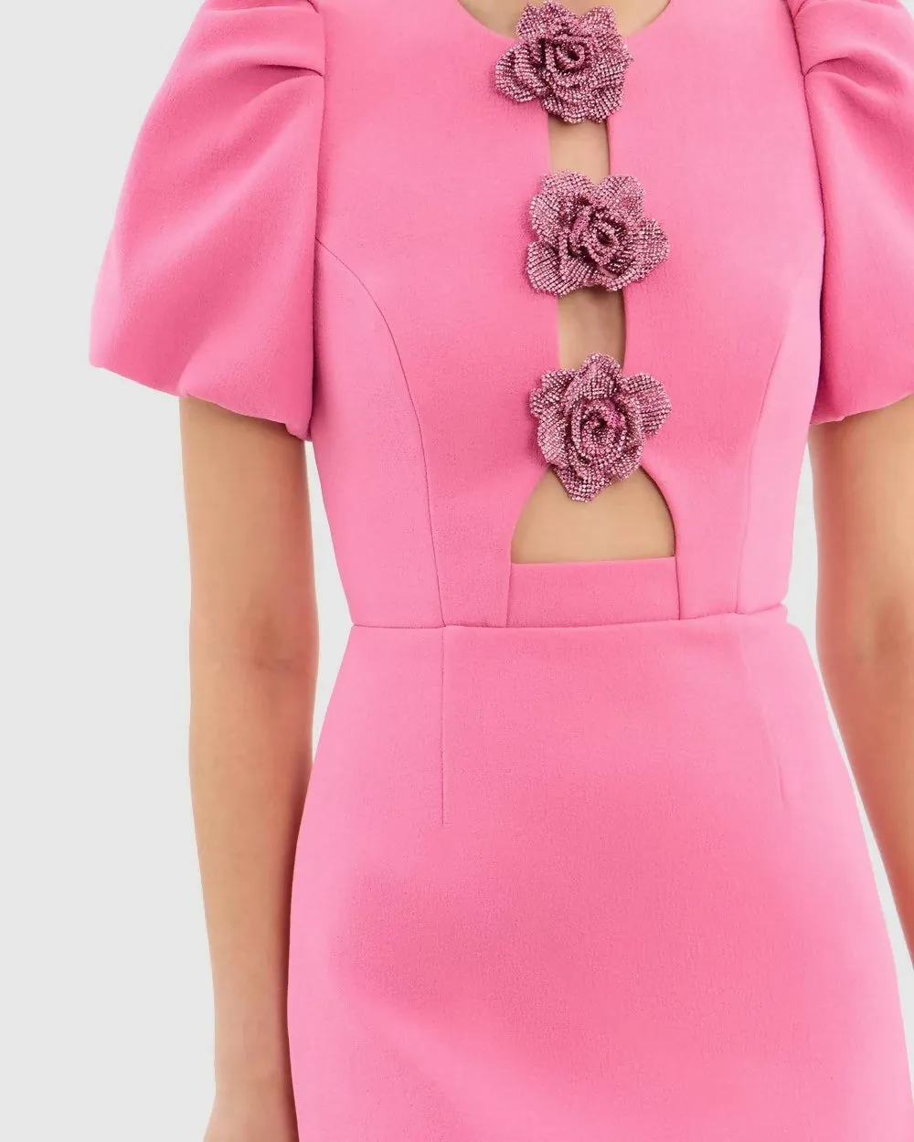 Rebecca Vallance Aubree Flower Mini Dress in Rose Size 6, 8