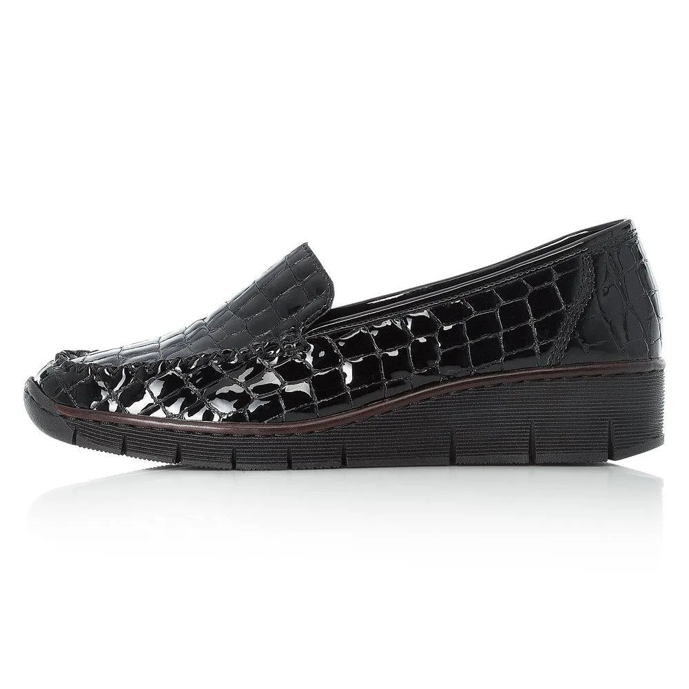 Rieker SHOE BLACK Croc Wedge 537Q0-00 Black Patent Leather