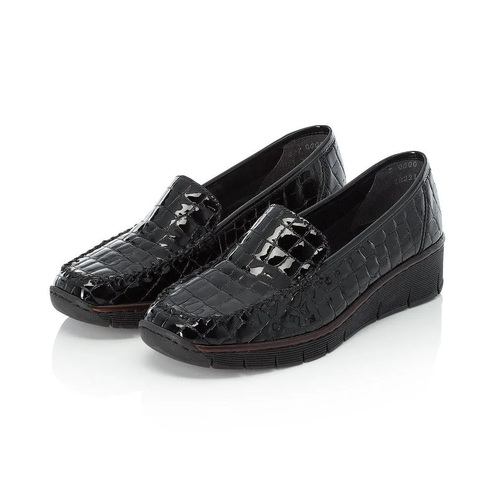 Rieker SHOE BLACK Croc Wedge 537Q0-00 Black Patent Leather