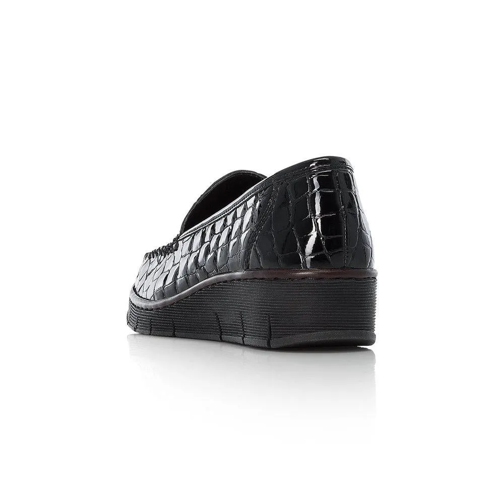 Rieker SHOE BLACK Croc Wedge 537Q0-00 Black Patent Leather