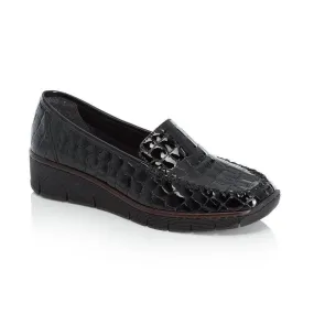 Rieker SHOE BLACK Croc Wedge 537Q0-00 Black Patent Leather