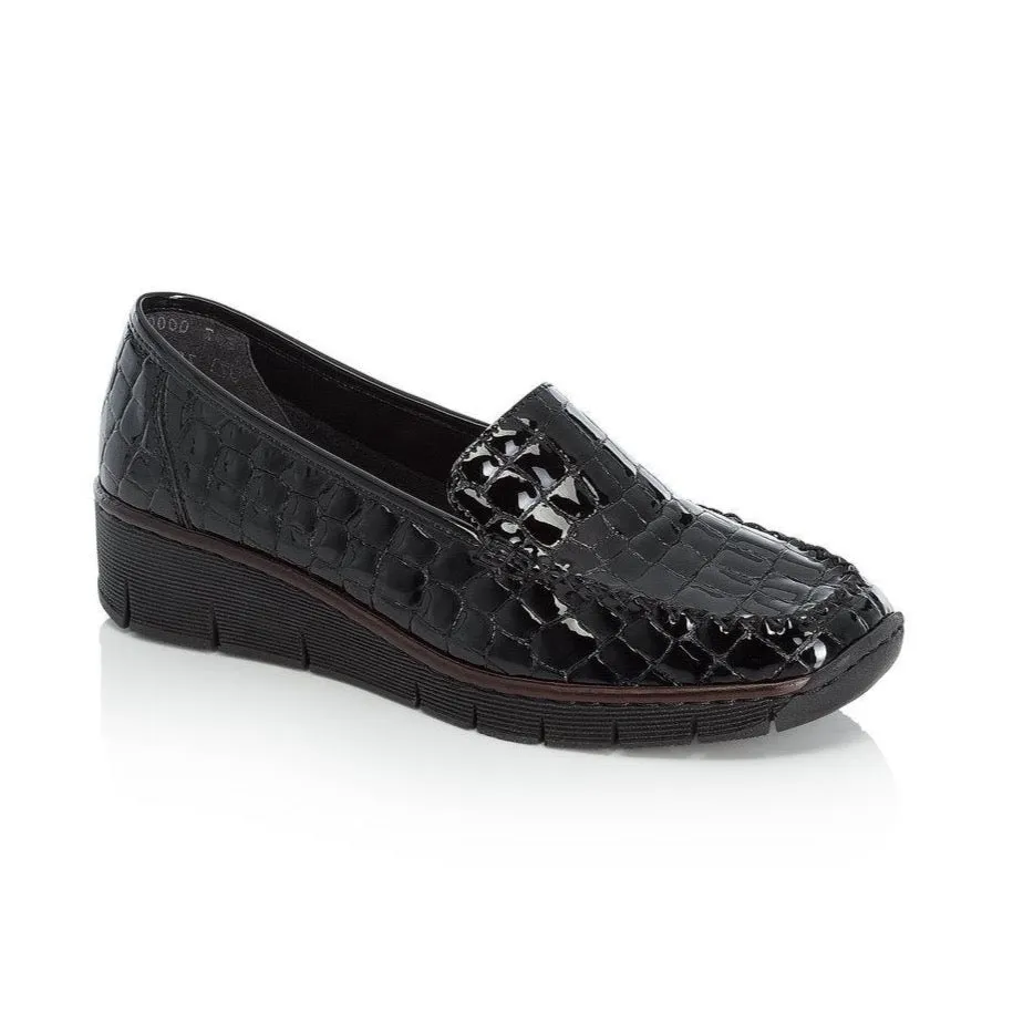 Rieker SHOE BLACK Croc Wedge 537Q0-00 Black Patent Leather