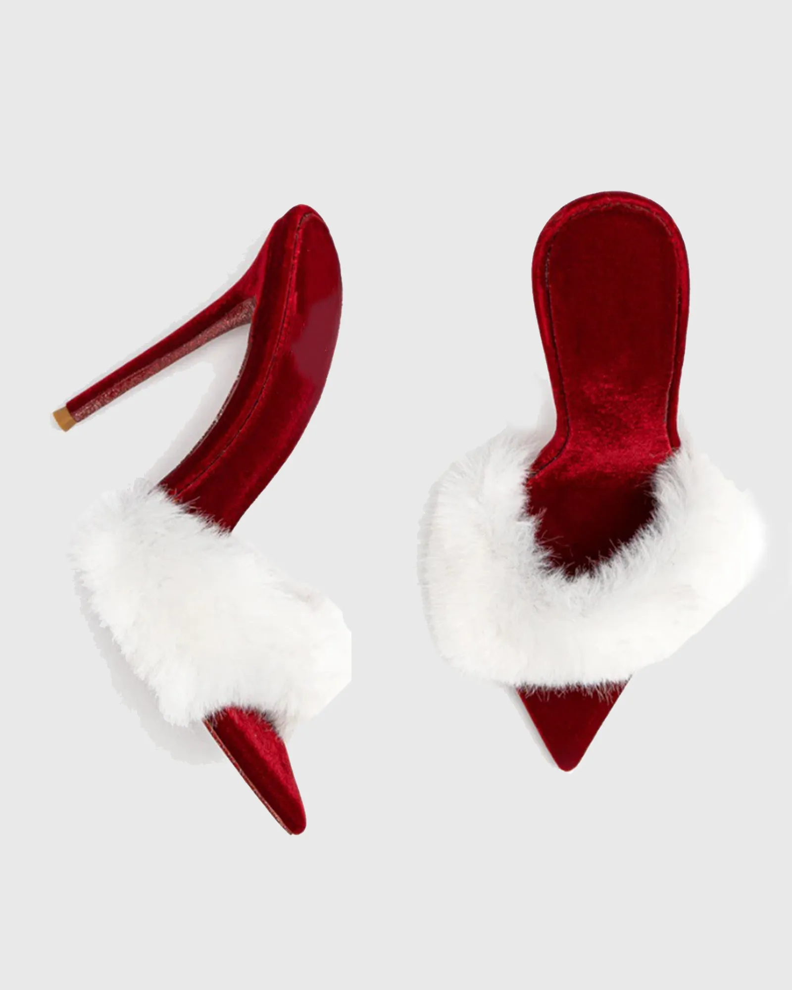 Romilda Faux Fur Velvet Slippers In Red