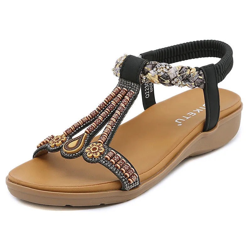 SIKETU | Sparkly Beaded Rhinestone Low Heel Wedges