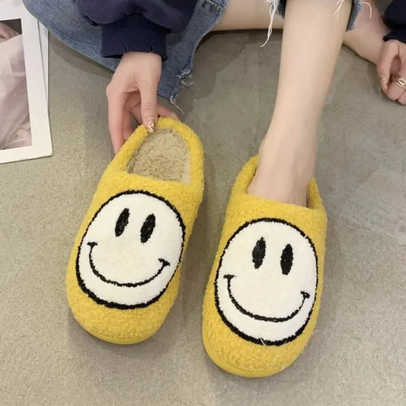 Smile Printed Plush Slippers