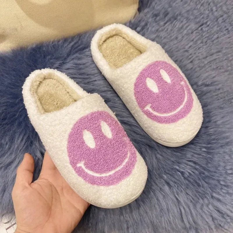 Smile Printed Plush Slippers