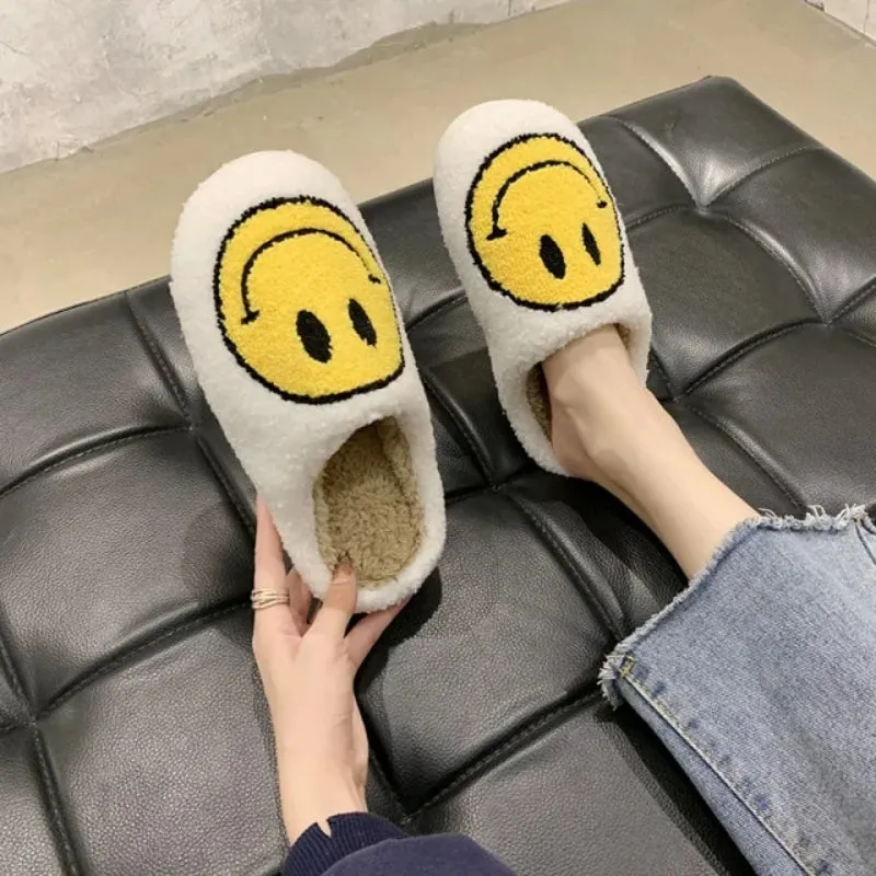 Smile Printed Plush Slippers