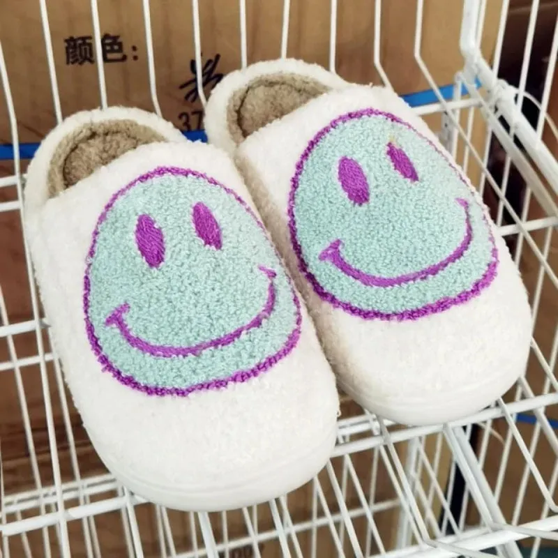 Smile Printed Plush Slippers