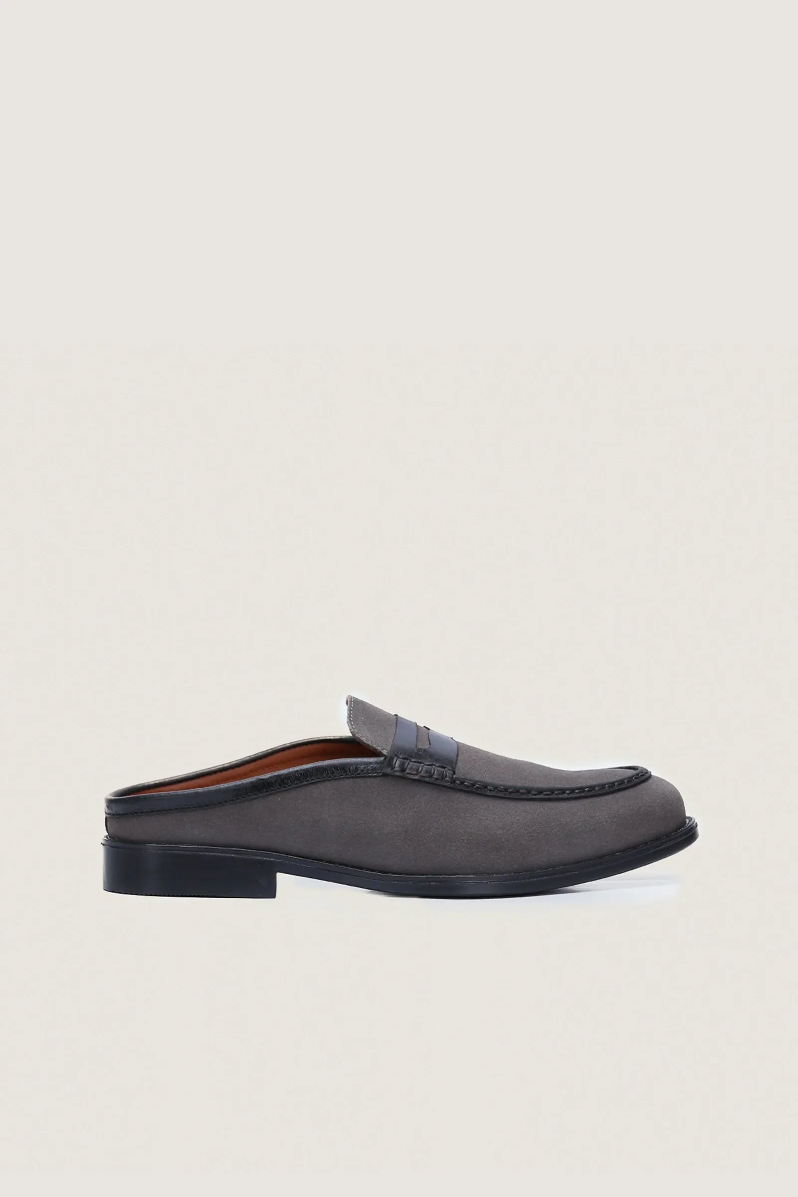 Suede Leather Penny Mules with Rubber Sole