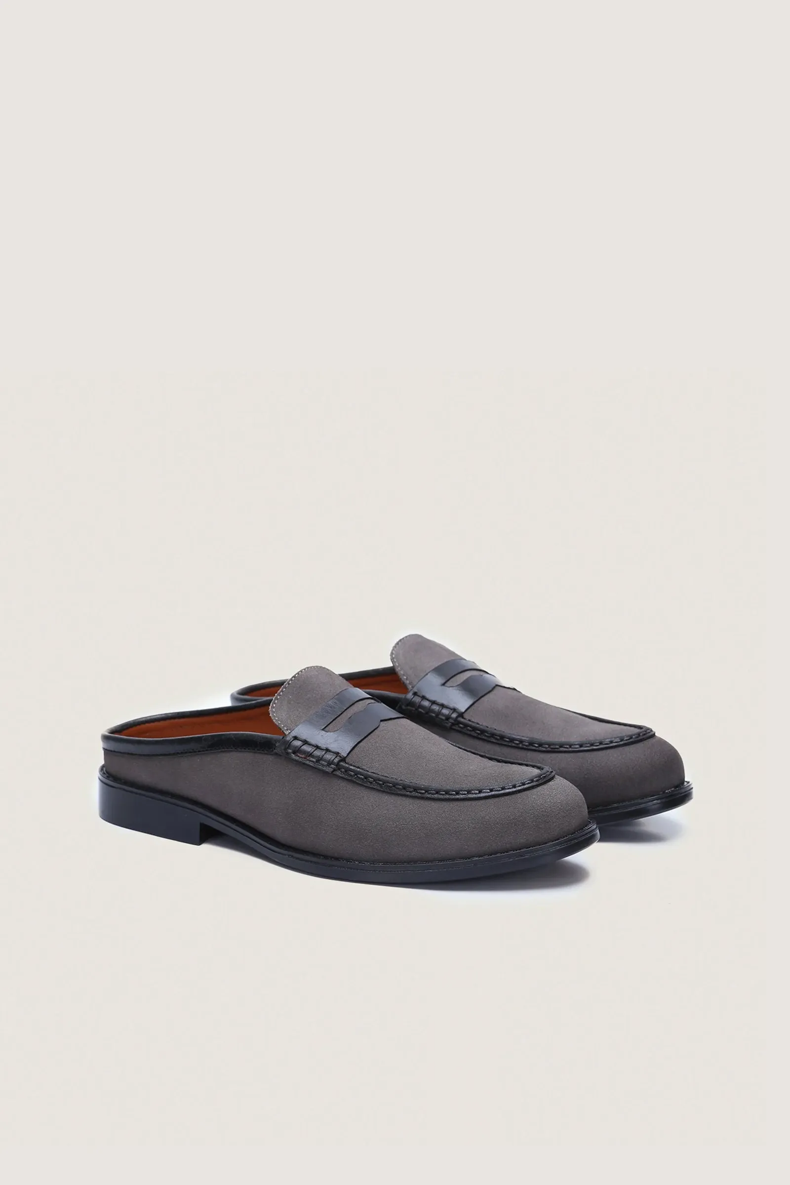 Suede Leather Penny Mules with Rubber Sole