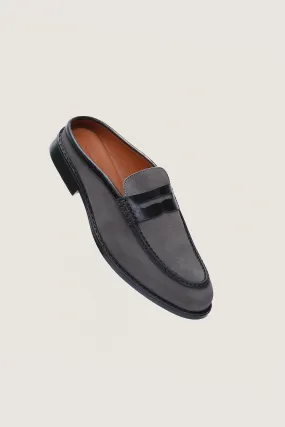 Suede Leather Penny Mules with Rubber Sole