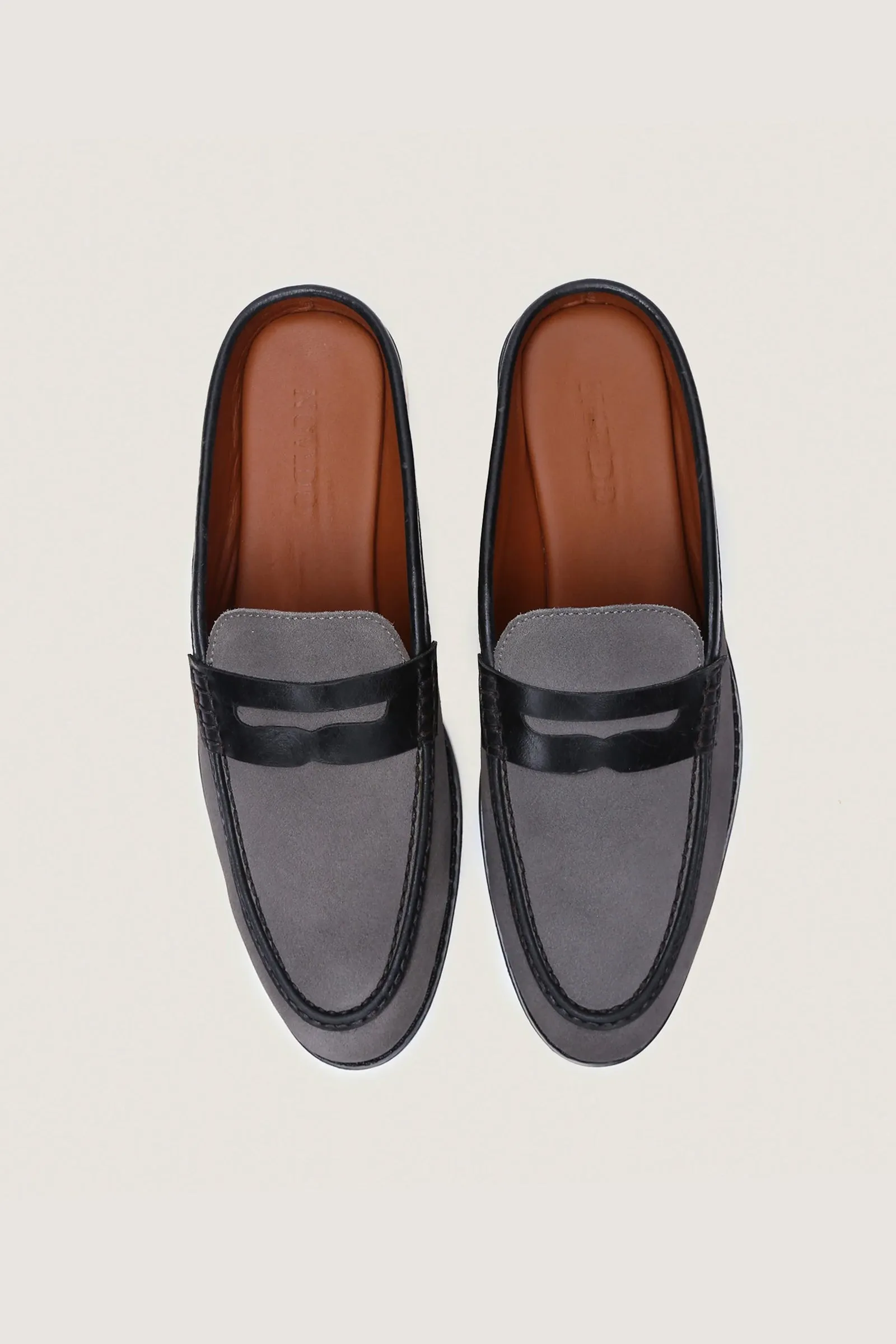 Suede Leather Penny Mules with Rubber Sole