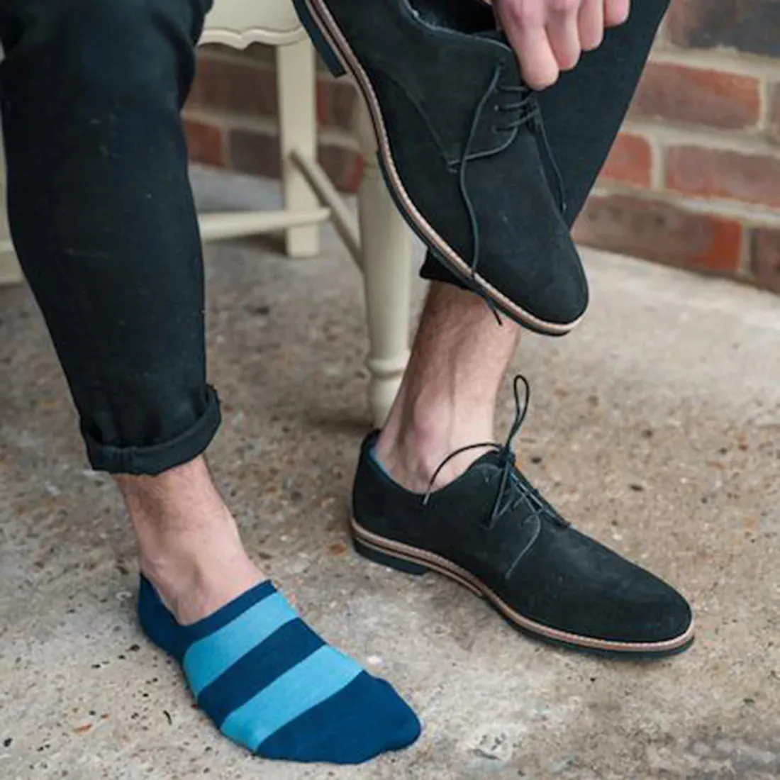 Swole Panda - Unisex Bamboo No Show Socks - Sky Blue Stripe (SP093-L-NS)