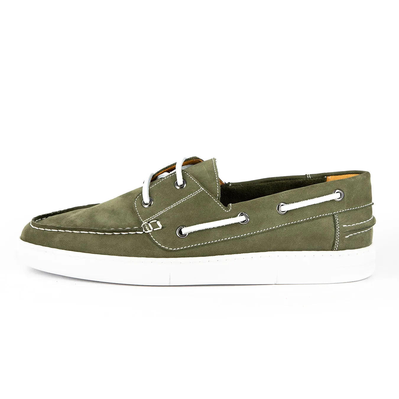 Umnyakazo : Men's Leather Boat Shoe in Olive Nubuck