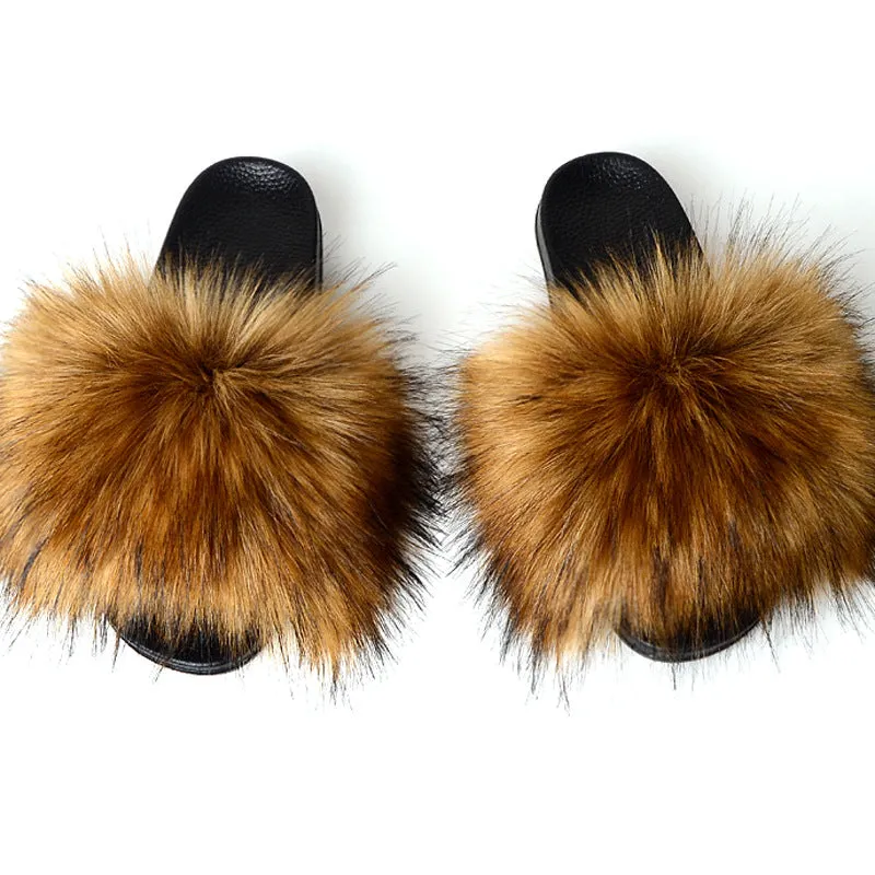 Warm Fur Slippers Women Faux Fox Fur Slides