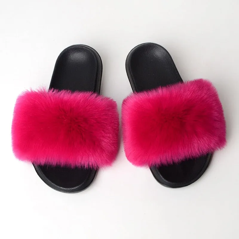 Warm Fur Slippers Women Faux Fox Fur Slides