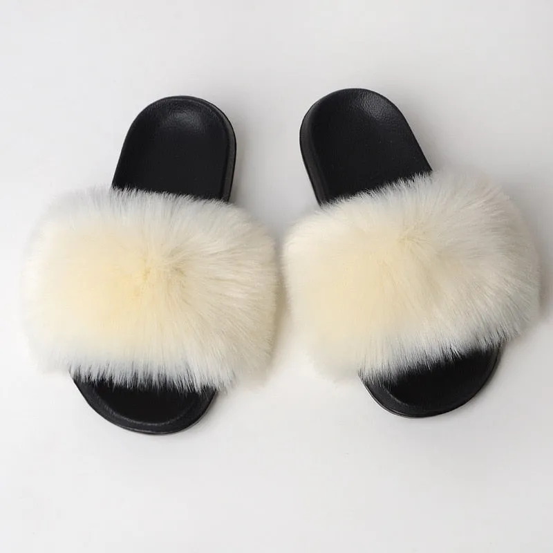 Warm Fur Slippers Women Faux Fox Fur Slides