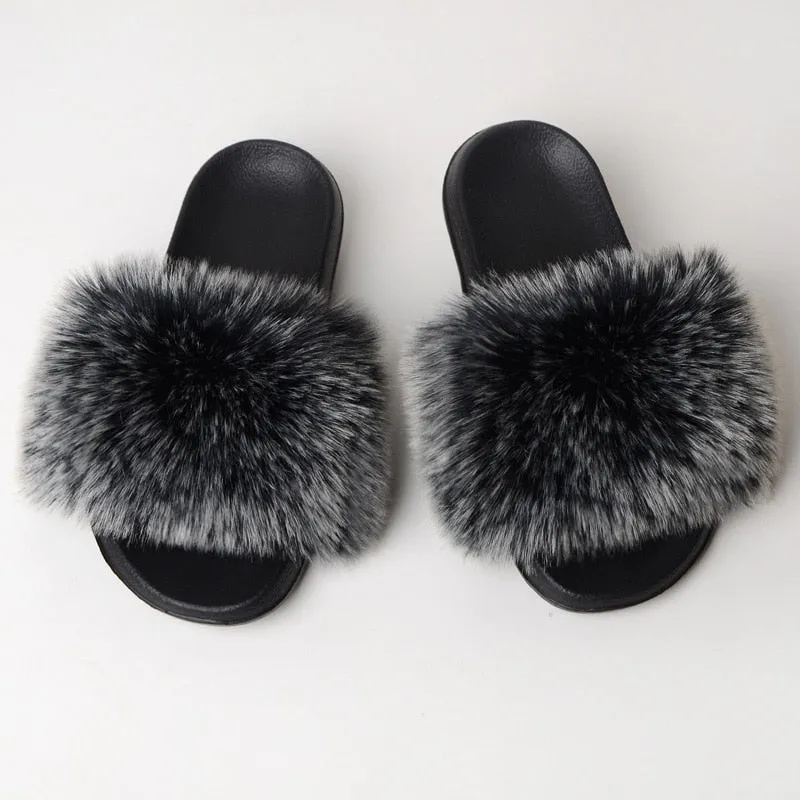 Warm Fur Slippers Women Faux Fox Fur Slides