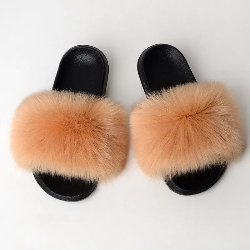 Warm Fur Slippers Women Faux Fox Fur Slides