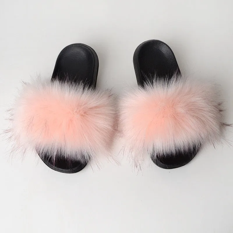 Warm Fur Slippers Women Faux Fox Fur Slides