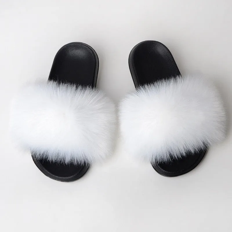 Warm Fur Slippers Women Faux Fox Fur Slides