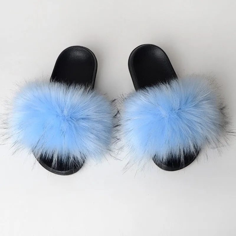 Warm Fur Slippers Women Faux Fox Fur Slides