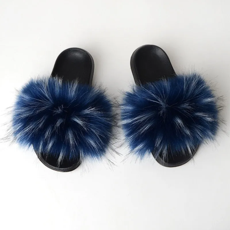 Warm Fur Slippers Women Faux Fox Fur Slides