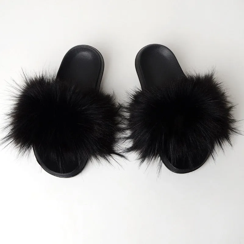 Warm Fur Slippers Women Faux Fox Fur Slides