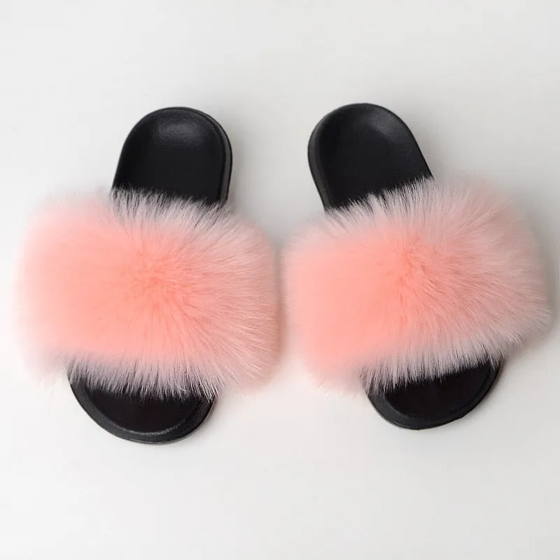 Warm Fur Slippers Women Faux Fox Fur Slides