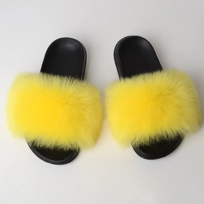 Warm Fur Slippers Women Faux Fox Fur Slides