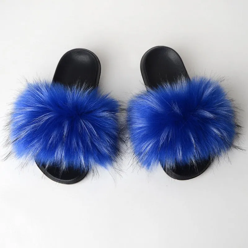 Warm Fur Slippers Women Faux Fox Fur Slides