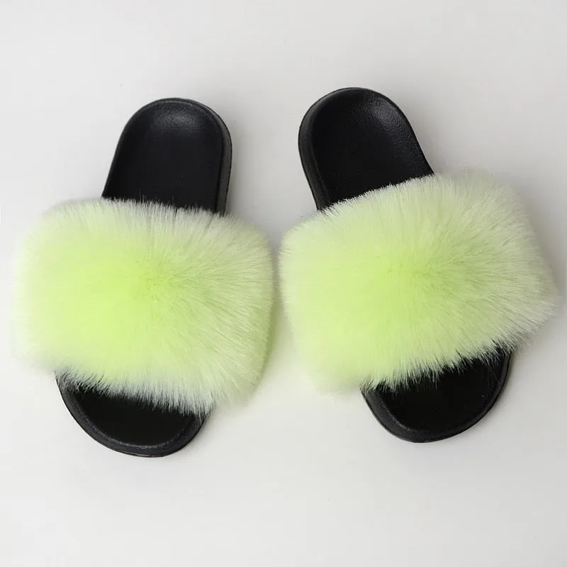 Warm Fur Slippers Women Faux Fox Fur Slides