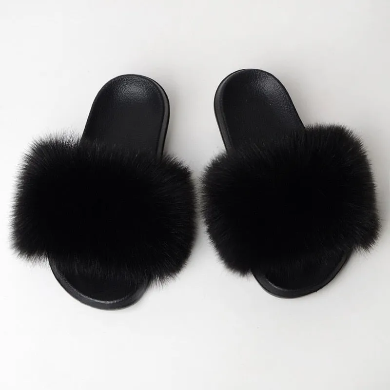 Warm Fur Slippers Women Faux Fox Fur Slides