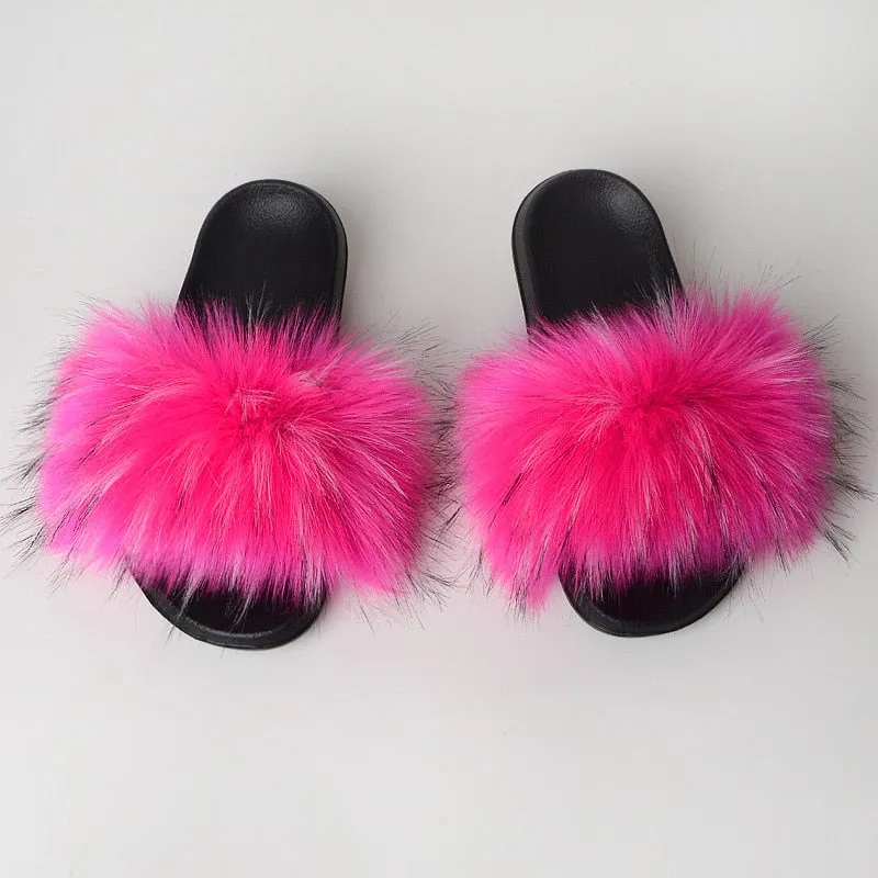 Warm Fur Slippers Women Faux Fox Fur Slides