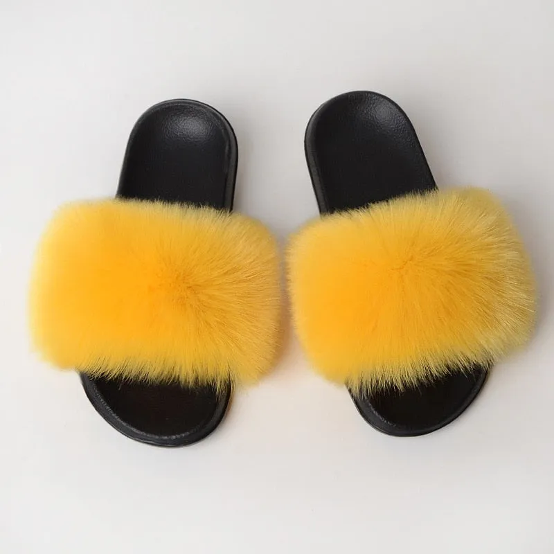 Warm Fur Slippers Women Faux Fox Fur Slides