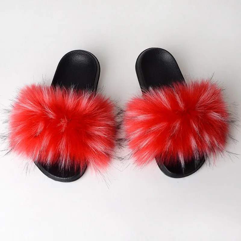 Warm Fur Slippers Women Faux Fox Fur Slides