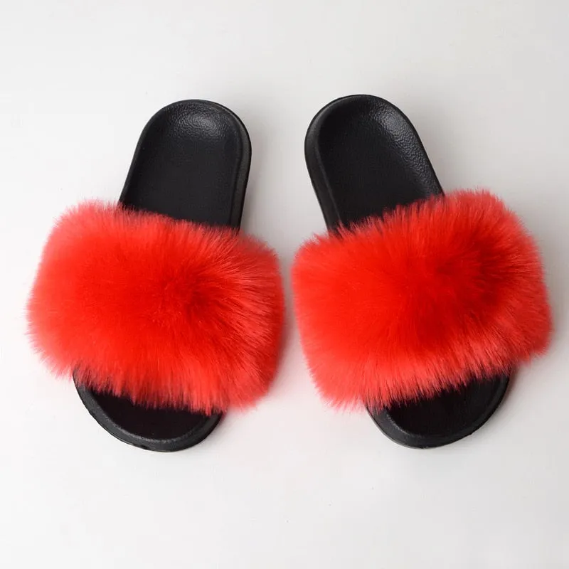 Warm Fur Slippers Women Faux Fox Fur Slides