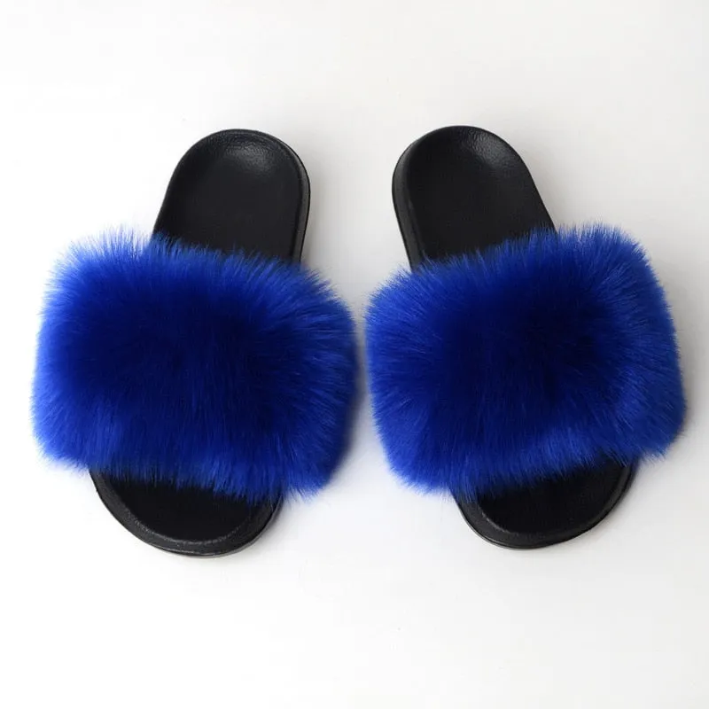 Warm Fur Slippers Women Faux Fox Fur Slides