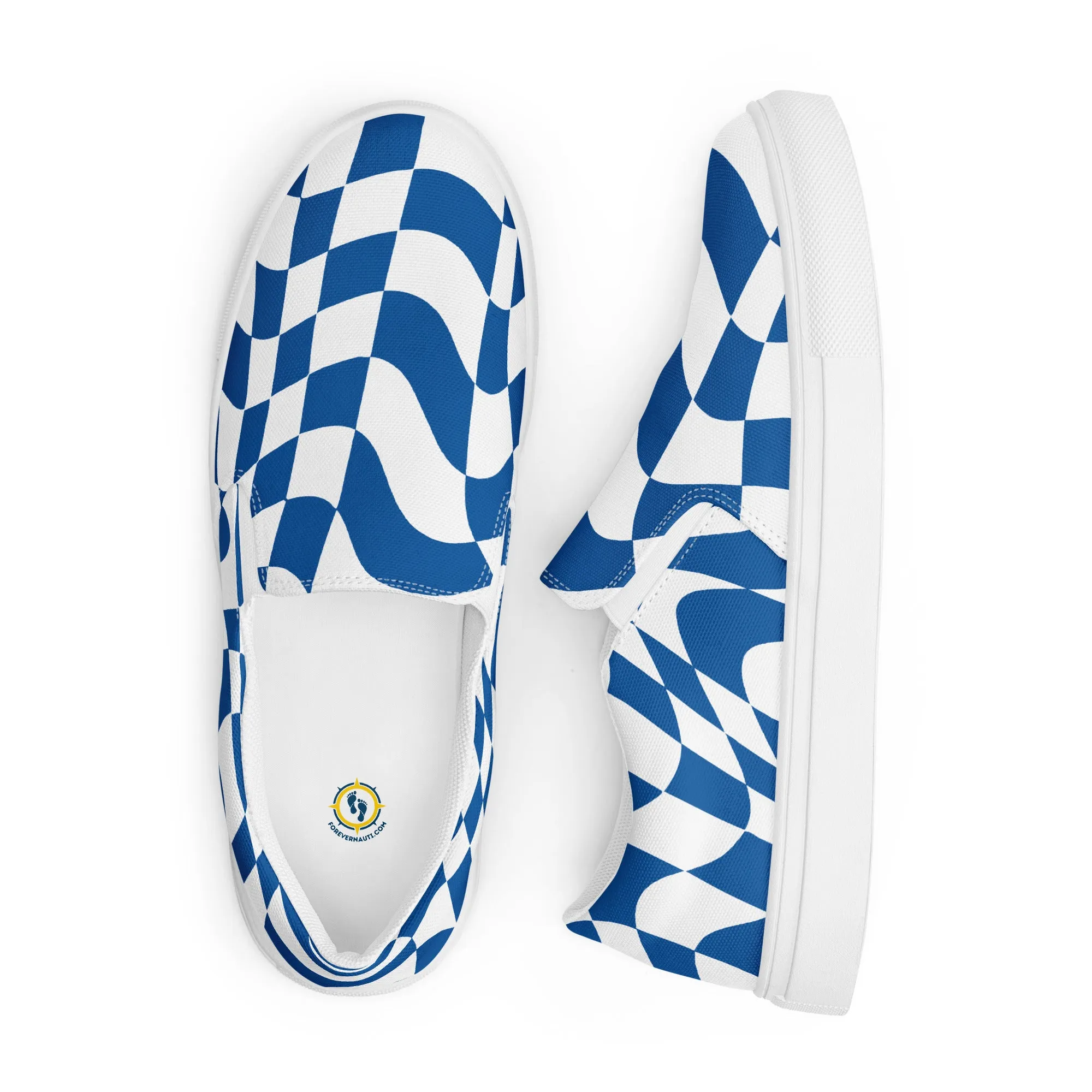 Women’s Blue Checkered slip-on canvas shoes, Women's Slip On Sneakers