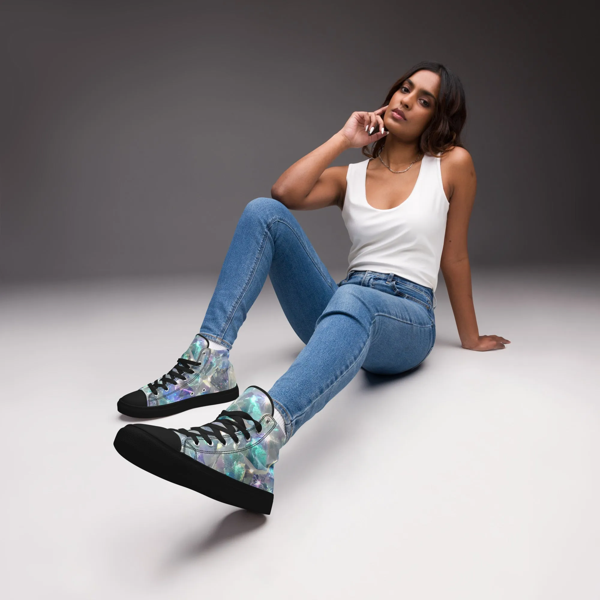 Women’s Crystal Print high top canvas shoes, Women's High Top Sneakers